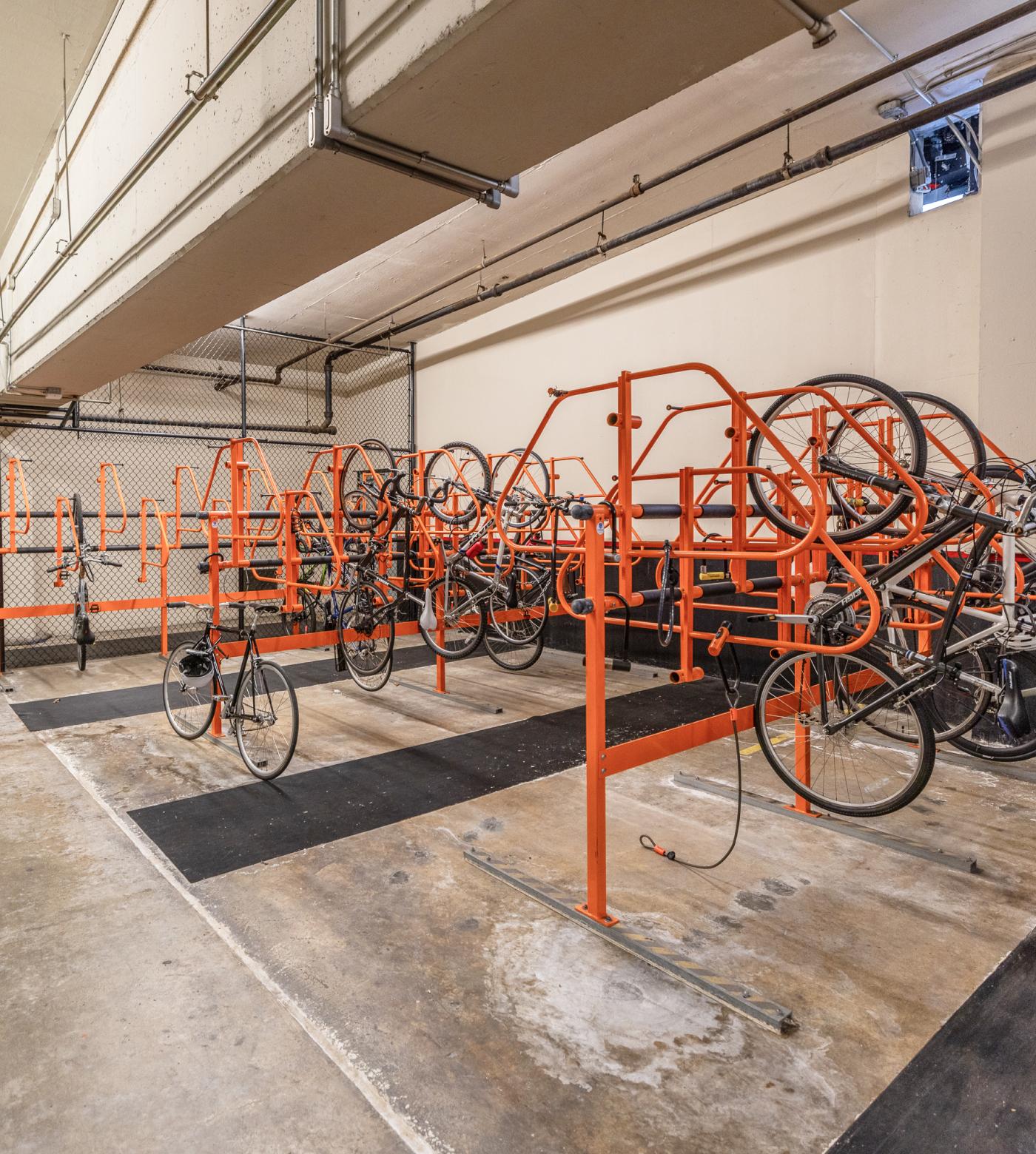 Bike parking in the garage of 50 California St.