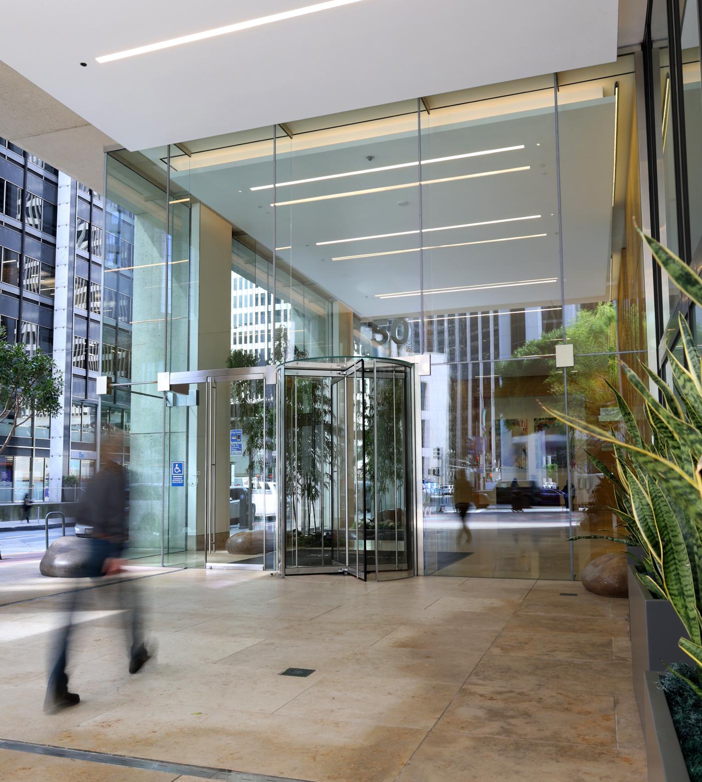 A view looking inside 50 California lobby.